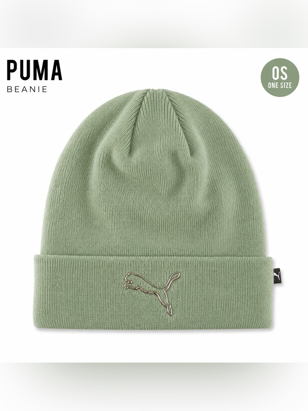 Puma Unisex Cat Logo Knit Beanie Sage Green NWT